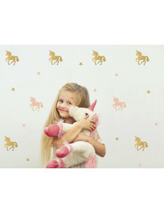 Stickers muraux licornes roses et or Pom le bonhomme
