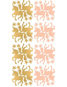 Stickers muraux licornes roses et or Pom le bonhomme 2