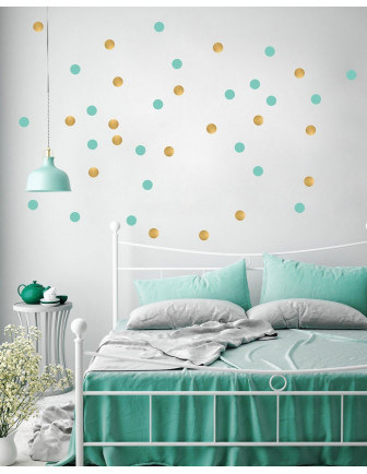 Stickers muraux pois dorés et vert menthe Pom le bonhomme