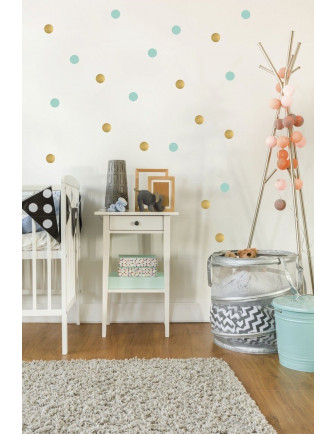 Stickers muraux pois dorés et vert menthe Pom le bonhomme