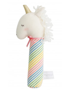 hochet-licorne-yvette-corne-argent-tissu-rayures-multicolores-alimrose