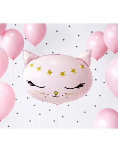 Ballon Tête de Chat Rose et Or en Aluminium 2
