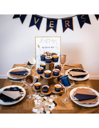 8 Gobelets Kraft et Frise Dorée Déco Table Champêtre