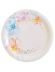 10 Grandes Assiettes Fleurs Pastels Touche Rose Gold