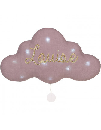 Veilleuse Musicale Nuage Mauve Grisé Personnalisable Ecriture Dorée