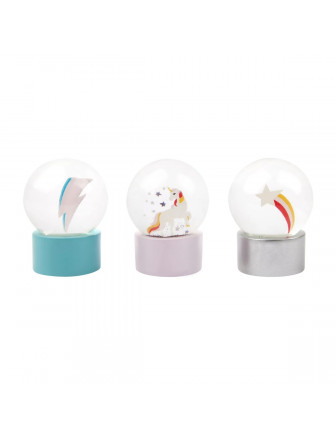 3 Mini Boules à Neige Sunnylife Licorne Etoile Eclair de Tonnerre