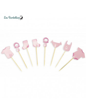 8 Piques Gateaux Baby Shower Fille