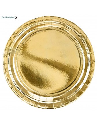 6 Grandes Assiettes Dorées Brillantes 23 Cms