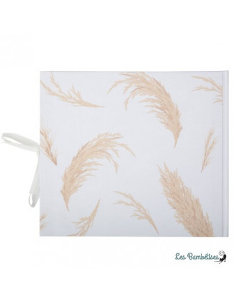 Livre d'Or Blanc Ecriture Dorée Imprimé Fleurs Séchées  Déco Baptême Bohème
