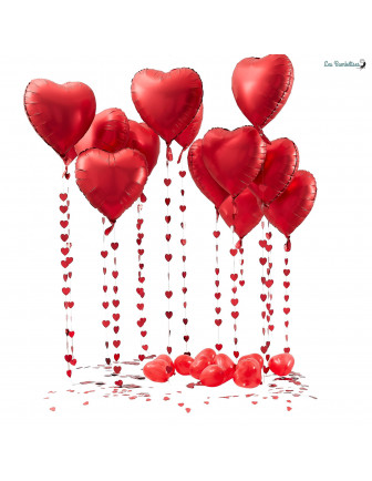Kit 15 Ballons Coeurs Rouges, Guirlandes & Confettis Déco Thème Amour
