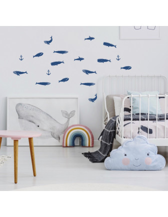 Stickers Muraux Marins Cétacés Bleus Pom le Bonhomme