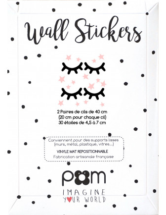 Stickers Muraux Cils Noirs Etoiles Rose Pastel Pom le Bonhomme Déco Chambre Fille