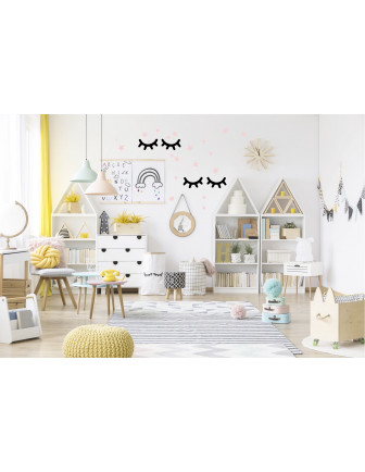 Stickers Muraux Cils Noirs Etoiles Rose Pastel Pom le Bonhomme Déco Chambre Bébé Fille