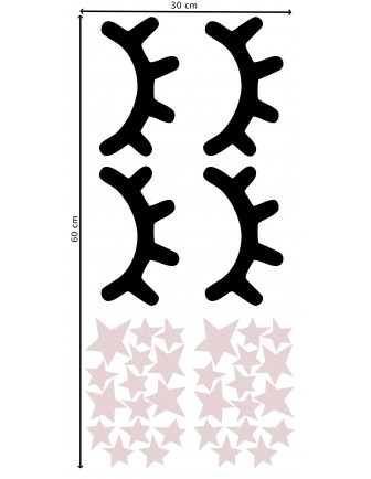 Stickers Muraux Cils Noirs Etoiles Rose Pastel Pom le Bonhomme Déco Chambre Design