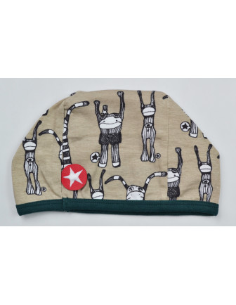 Bonnet Puppet Beige Liseré Vert Foncé Kik Kid