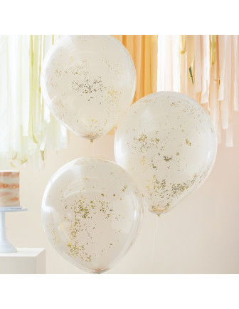 3 Grands Ballons Confettis Doubles Pêche Confettis Or