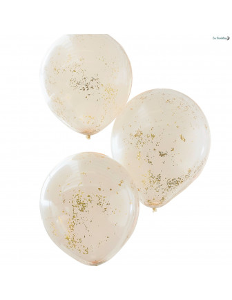 3 Grands Ballons Confettis Doubles Pêche Confettis Or Déco Fête Chic
