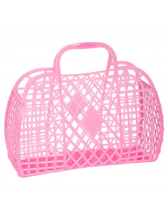 Grand Panier Rétro en Plastique Rose Fluorescent