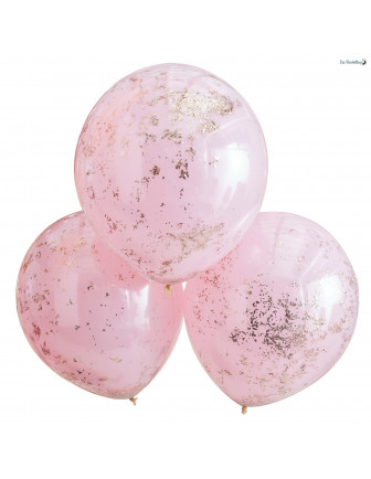 3 Grands Ballons Confettis Doubles Roses Confettis Rose Gold Déco Fête