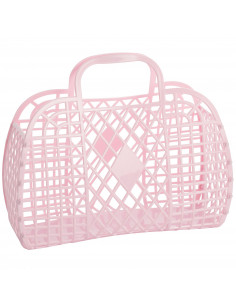 Grand Panier Rétro en Plastique Rose Pastel