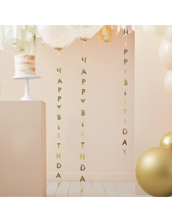 5 Queues de Ballon Happy Birthday Doré