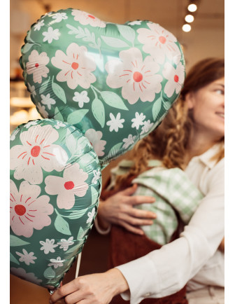 Ballon Coeur avec Fleurs en Aluminium