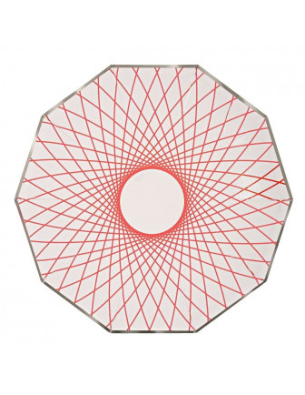 8 assiettes avec dessin géométrique fluo Meri Meri