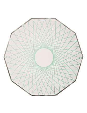8 assiettes avec dessin géométrique fluo Meri Meri