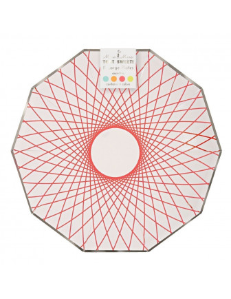 8 assiettes avec dessin géométrique fluo Meri Meri