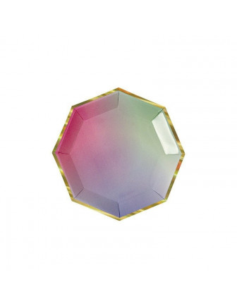 8 assiettes petits fours dégradées pastel avec bordure dorée Meri Meri