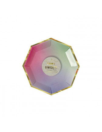 8 assiettes petits fours dégradées pastel avec bordure dorée Meri Meri