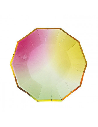8 petites assiettes dégradées pastels avec bordure dorée Meri Meri