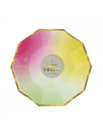 8 petites assiettes dégradées pastels avec bordure dorée Meri Meri