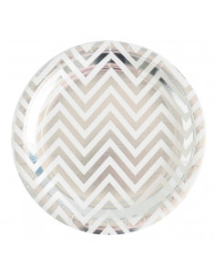 10 grandes assiettes chevrons argents et blancs