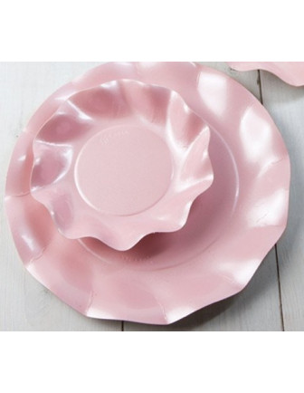 10 grandes assiettes "pétales"rose nacré 27 cms