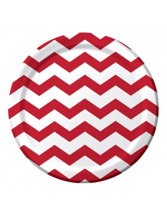 8 assiettes en carton chevron rouge foncé et blanc