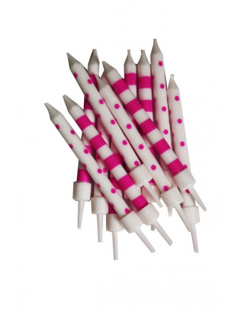 12 Bougies anniversaire rayures et pois roses et blancs