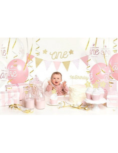 Kit anniversaire fille 1 an rose et doré