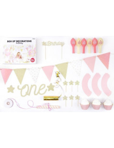 Kit anniversaire fille 1 an rose et doré 2