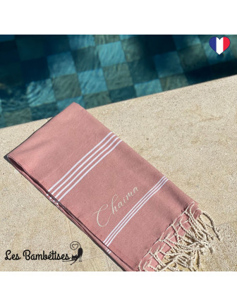 fouta-de-plage-personnalisee-vieux-rose-serviette-de-plage-femme