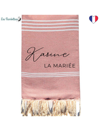 fouta-de-plage-personnalisee-vieux-rose-cadeau-la-mariee
