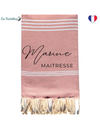 fouta-de-plage-personnalisee-vieux-rose-cadeau-maitresse