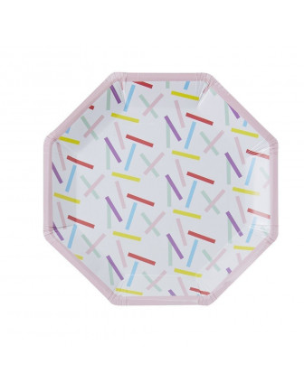 8 assiettes blanches motifs plumetis pastels
