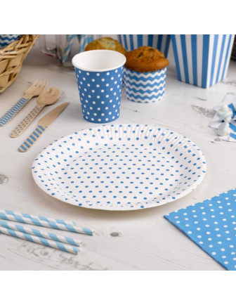 8 assiettes en carton pois turquoises
