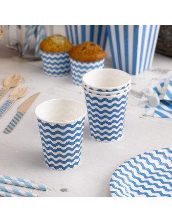 8 assiettes en carton fond blanc vague bleu turquoise
