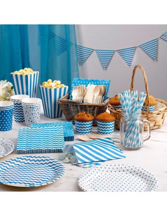 8 assiettes en carton fond blanc vague bleu turquoise