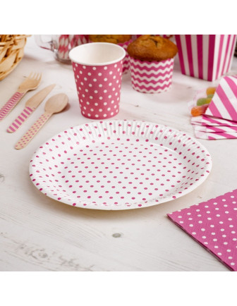 8 assiettes en carton pois rose bonbon