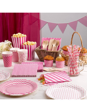 8 assiettes en carton pois rose bonbon