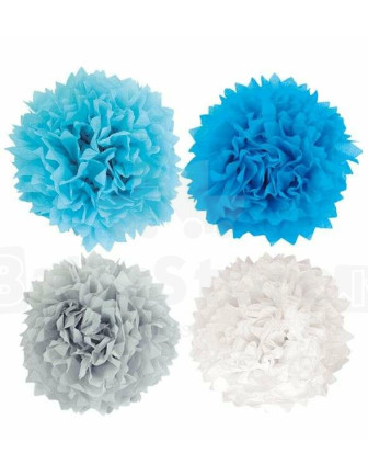 4-pompons-blancs-bleus-gris-en-papier-de-soie