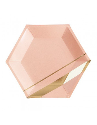 8 grandes assiettes roses avec bandes dorées